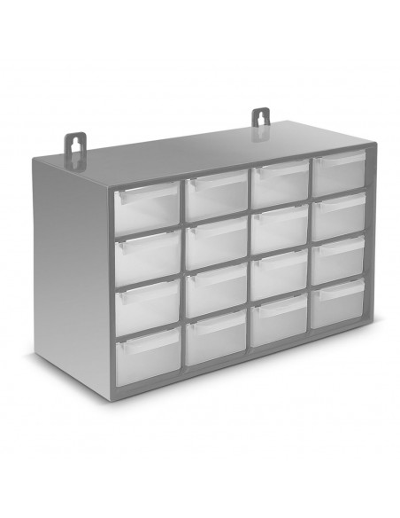 Clasificador apilable de plástico, 16 cajones, gris, 17 x 27 x 12 cm, módulo, estante organizador para piezas pequeñas, tornillo