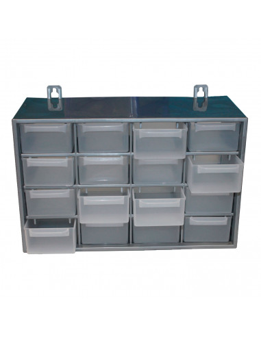 Clasificador apilable de plástico, 16 cajones, gris, 17 x 27 x 12 cm, módulo, estante organizador para piezas pequeñas, tornillo