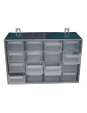 Clasificador apilable de plástico, 16 cajones, gris, 17 x 27 x 12 cm, módulo, estante organizador para piezas pequeñas, tornillo