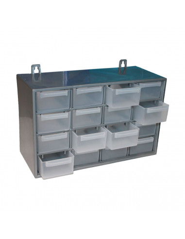 Clasificador apilable de plástico, 16 cajones, gris, 17 x 27 x 12 cm, módulo, estante organizador para piezas pequeñas, tornillo