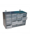 Clasificador apilable de plástico, 16 cajones, gris, 17 x 27 x 12 cm, módulo, estante organizador para piezas pequeñas, tornillo