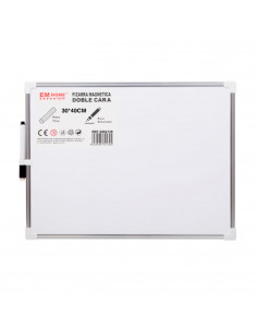 Tradineur - Pizarra Magnética de doble cara con rotulador de borrado en seco - Marco de Aluminio - Facil de borrar y colocar - I