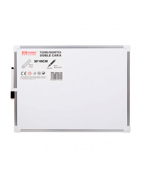 Tradineur - Pizarra Magnética de doble cara con rotulador de borrado en seco - Marco de Aluminio - Facil de borrar y colocar - I