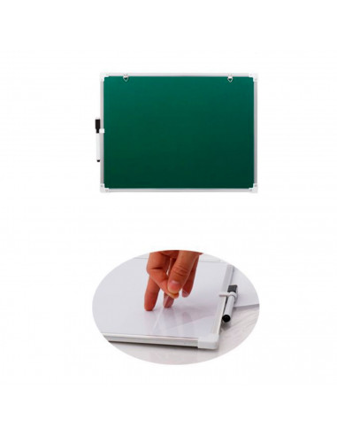Tradineur - Pizarra Magnética de doble cara con rotulador de borrado en seco - Marco de Aluminio - Facil de borrar y colocar - I