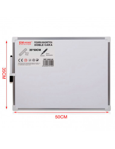 Tradineur - Pizarra Magnética de doble cara con rotulador de borrado en seco - Marco de Aluminio - Facil de borrar y colocar - I