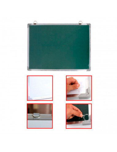 Tradineur - Pizarra Magnética de doble cara con rotulador de borrado en seco - Marco de Aluminio - Facil de borrar y colocar - I