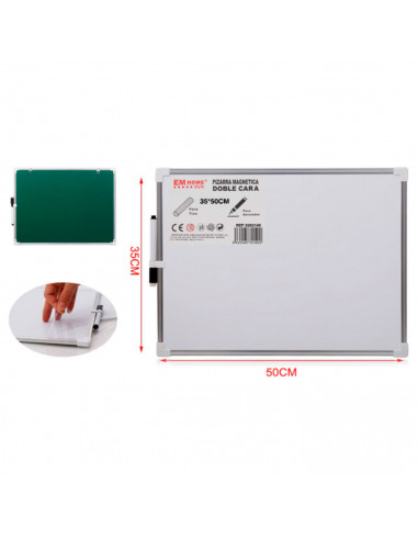 Tradineur - Pizarra Magnética de doble cara con rotulador de borrado en seco - Marco de Aluminio - Facil de borrar y colocar - I