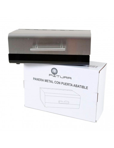 Panera de acero con tapa abatible 20,2 x 36 x 13,7 cm, contenedor para pan metálico, recipiente con tapa y asa para almacenar pa