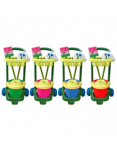 Tradineur - Carro de limpieza infantil de juguete con accesorios 57 x 31 x 20 cm, plástico resistente, cubo, fregona, escoba, ba