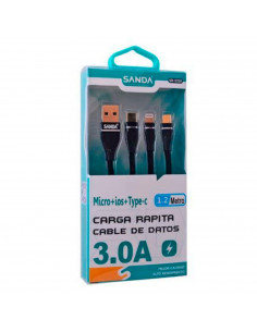Cable de datos para móvil 3 en 1, micro-usb + iOS + Tipo C, 1,2 m, carga rápida, transferencia de datos de móvil a portátil u ot