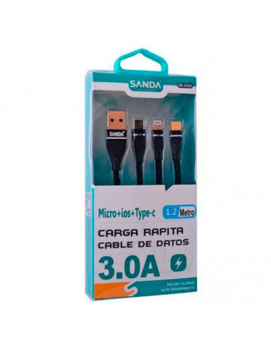Cable de datos para móvil 3 en 1, micro-usb + iOS + Tipo C, 1,2 m, carga rápida, transferencia de datos de móvil a portátil u ot