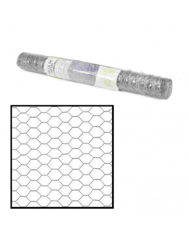 Tradineur - Rollo de malla metálica galvanizada hexagonal, gris, 0,5 x 5 m, valla, cierre de alambre, mallado 25 x 25 mm, ideal