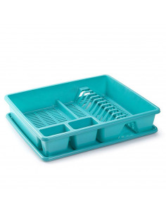 Tradineur - Escurreplatos rectangular de plástico con bandeja anti goteo 9 x 48 x 38 cm, escurridor de platos, soporte, organiza