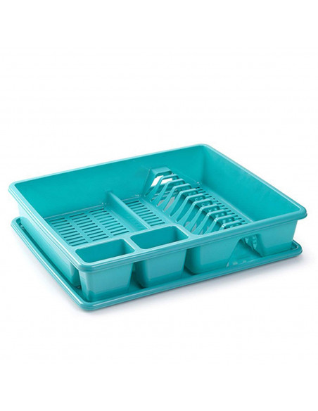 Tradineur - Escurreplatos rectangular de plástico con bandeja anti goteo 9 x 48 x 38 cm, escurridor de platos, soporte, organiza