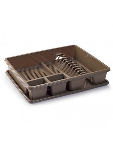Tradineur - Escurreplatos rectangular de plástico con bandeja anti goteo 9 x 48 x 38 cm, escurridor de platos, soporte, organiza