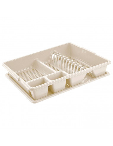 Tradineur - Escurreplatos rectangular de plástico con bandeja anti goteo 9 x 48 x 38 cm, escurridor de platos, soporte, organiza