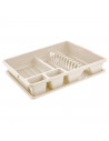 Tradineur - Escurreplatos rectangular de plástico con bandeja anti goteo 9 x 48 x 38 cm, escurridor de platos, soporte, organiza