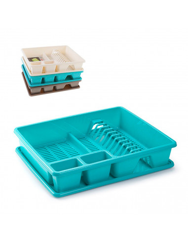 Tradineur - Escurreplatos rectangular de plástico con bandeja anti goteo 9 x 48 x 38 cm, escurridor de platos, soporte, organiza