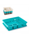 Tradineur - Escurreplatos rectangular de plástico con bandeja anti goteo 9 x 48 x 38 cm, escurridor de platos, soporte, organiza