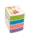Tradineur - Cajonera de sobremesa de plástico blanco, 4 cajones multicolor, 35 x 27 x 35,5 cm, torre almacenaje multiusos, organ