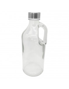 Botella de cristal con asa 1000 ml, tapa de rosca de plástico y metal, jarra dispensadora 24,7 x 9,5 cm para agua fría o calient