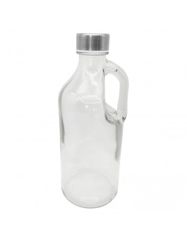 Botella de cristal con asa 1000 ml, tapa de rosca de plástico y metal, jarra dispensadora 24,7 x 9,5 cm para agua fría o calient