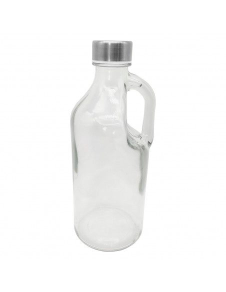 Botella de cristal con asa 1000 ml, tapa de rosca de plástico y metal, jarra dispensadora 24,7 x 9,5 cm para agua fría o calient