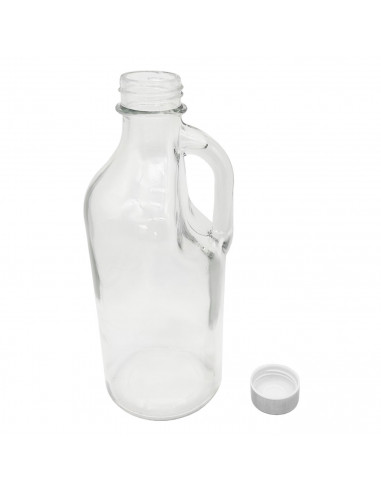 Botella de cristal con asa 1000 ml, tapa de rosca de plástico y metal, jarra dispensadora 24,7 x 9,5 cm para agua fría o calient