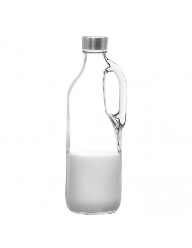Botella de cristal con asa 1000 ml, tapa de rosca de plástico y metal, jarra dispensadora 24,7 x 9,5 cm para agua fría o calient