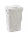 Tradineur - Cesto para ropa sucia con tapa y asas 60 litros, blanco, 61,5 x 42,5 x 34 cm, pongotodo rattan de plástico, cubo par