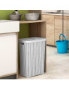 Tradineur - Cesto para ropa sucia con tapa y asas 60 litros, blanco, 61,5 x 42,5 x 34 cm, pongotodo rattan de plástico, cubo par