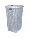 Tradineur - Cesto para ropa sucia con tapa y asas 60 litros, gris plata, 61,5 x 42,5 x 34 cm, pongotodo rattan de plástico, cubo