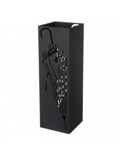 Paragüero de metal cuadrado negro 49 x 15,4 x 15,4 cm, diseño de paraguas, soporte para paraguas con recipiente de plástico, ide
