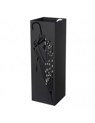 Paragüero de metal cuadrado negro 49 x 15,4 x 15,4 cm, diseño de paraguas, soporte para paraguas con recipiente de plástico, ide