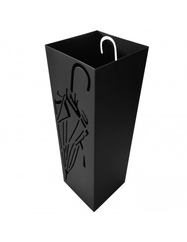 Paragüero de metal cuadrado negro 49 x 15,4 x 15,4 cm, diseño de paraguas, soporte para paraguas con recipiente de plástico, ide