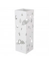 Paragüero cuadrado de metal blanco 49 x 15,4 x 15,4 cm, diseño de lluvia, soporte para paraguas con recipiente de plástico, idea
