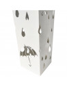 Paragüero cuadrado de metal blanco 49 x 15,4 x 15,4 cm, diseño de lluvia, soporte para paraguas con recipiente de plástico, idea