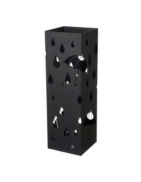 Paragüero cuadrado de metal negro 49 x 15,6 x 15,4 cm, diseño de lluvia, soporte para paraguas con recipiente de plástico, ideal Paragüero cuadrado de metal negro 49 x 15,6 x 15,4 cm, diseño de lluvia, soporte para paraguas con recipiente de plástico, ideal