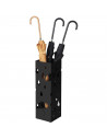Paragüero cuadrado de metal negro 49 x 15,6 x 15,4 cm, diseño de lluvia, soporte para paraguas con recipiente de plástico, ideal
