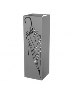 Paragüero cuadrado de metal gris 49 x 15,4 x 15,5 cm, diseño de paraguas, soporte para paraguas con recipiente de plástico, idea