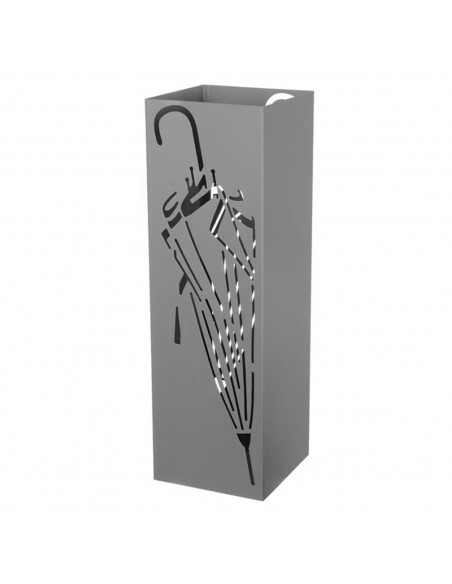 Paragüero cuadrado de metal gris 49 x 15,4 x 15,5 cm, diseño de paraguas, soporte para paraguas con recipiente de plástico, idea