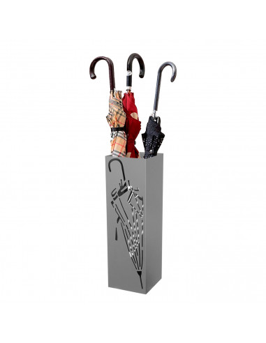 Paragüero cuadrado de metal gris 49 x 15,4 x 15,5 cm, diseño de paraguas, soporte para paraguas con recipiente de plástico, idea