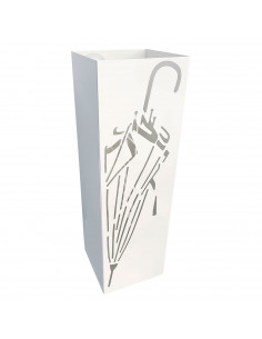Paragüero de metal cuadrado blanco 49 x 15,5 x 15,5 cm, diseño de paraguas, soporte para paraguas con recipiente de plástico, id