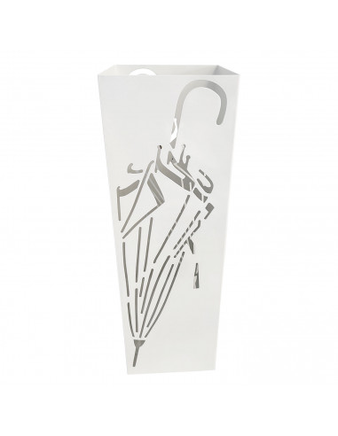 Paragüero de metal cuadrado blanco 49 x 15,5 x 15,5 cm, diseño de paraguas, soporte para paraguas con recipiente de plástico, id