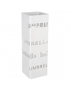 Paragüero blanco de metal cuadrado 49 x 16 x 15,8 cm, diseño letras umbrella holder, soporte para paraguas con recipiente de plá