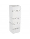 Paragüero blanco de metal cuadrado 49 x 16 x 15,8 cm, diseño letras umbrella holder, soporte para paraguas con recipiente de plá