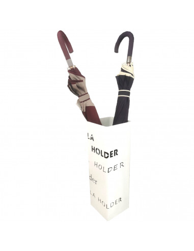 Paragüero blanco de metal cuadrado 49 x 16 x 15,8 cm, diseño letras umbrella holder, soporte para paraguas con recipiente de plá