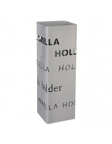 Paragüero de metal cuadrado gris 49 x 16 x 15,9 cm, diseño letras umbrella holder, soporte para paraguas con recipiente de plást