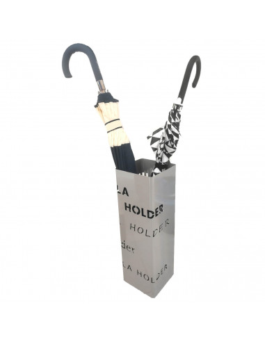 Paragüero de metal cuadrado gris 49 x 16 x 15,9 cm, diseño letras umbrella holder, soporte para paraguas con recipiente de plást