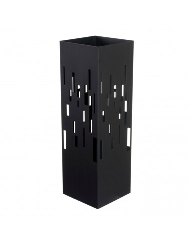 Paragüero negro cuadrado de metal 49 x 15,5 x 15,5 cm, diseño minimalista, soporte para paraguas con recipiente de plástico, ide